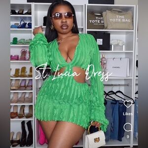 Cut Out Lettuce Trim Flounce Sleeve Body